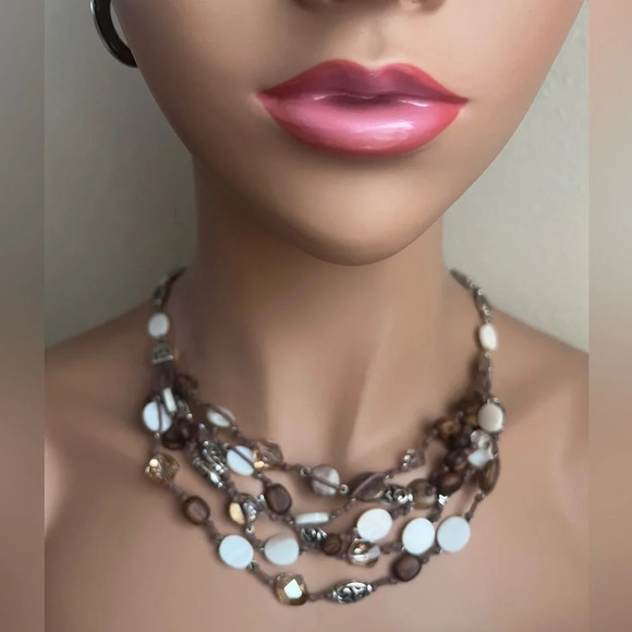 Brighton Multi Strand Mothe of Pearl Faceted Bead Necklace, Earrings & Bracelet - Picture 5 of 10